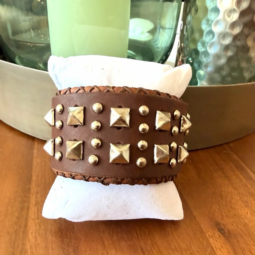 Artisan Brown and Silver Studded Bracelet